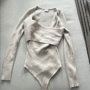 Abercrombie & Fitch Cream Ribbed Bodysuit Sweater